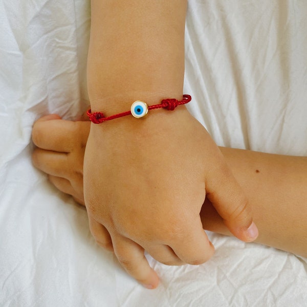 Baby  or Child Silver or Gold Evil Eye Red String Adjustable Bracelet / Good Luck Child Protection Bracelet / Infant Protection Bracelet