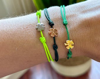 Clover Good Luck Adult Bracelet / Minimalist Adjustable Waterproof Bracelet / Four Leaf Clover