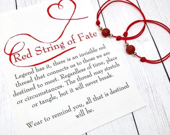 Red String of Fate Lava Bead Couple Bracelet Set with Card / Kabbalah Red Thread Bracelet / Essential Oil Bracelets / Red String Couples