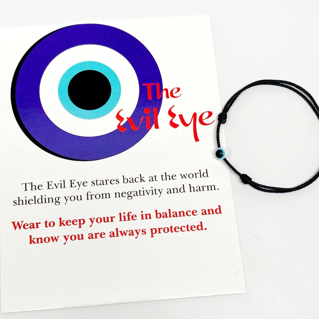 Black Evil Eye String Adjustable Adult Bracelet / Good Luck Evil Eye