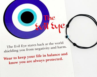 Black Evil Eye String Adjustable Adult Bracelet / Good Luck Evil Eye Amulet Bracelet / Protection Bracelet / Unisex Black String Bracelet