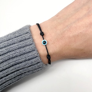 Black Evil Eye String Adjustable Adult Bracelet / Good Luck Evil Eye Amulet Bracelet / Protection Bracelet / Unisex Black String Bracelet