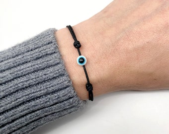 Black Evil Eye String Adjustable Adult Bracelet / Good Luck Evil Eye Amulet Bracelet / Protection Bracelet / Unisex Black String Bracelet