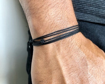 Black Cord Bracelet / Waterproof Adjustable Bracelet / Mens Surfer Beach Bracelets / Black String Bracelet /