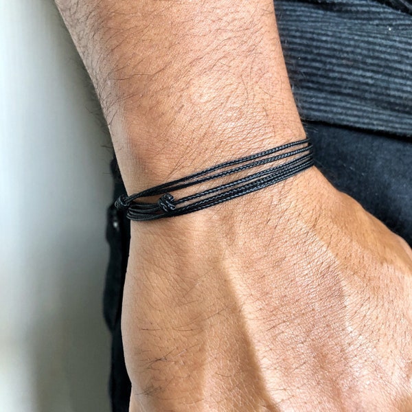 Black Cord Bracelet / Waterproof Adjustable Bracelet / Mens Surfer Beach Bracelets / Black String Bracelet /