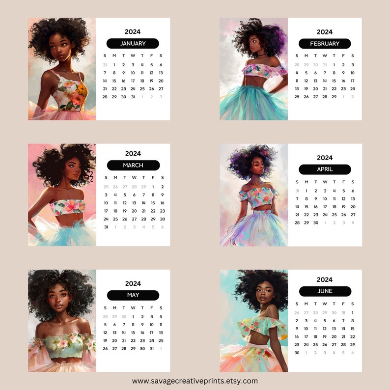 2025 Digital Calendar Whimsical Girls Monthly Calandar Beautiful Women