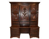 RARE Antique French Renaissance Bookcase Solid Carved Doors IMPRESSIVE Large 7857