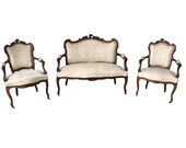 Nicely Priced French Louis XV Salon Set, Neutral Fabric, Walnut Sku 9787