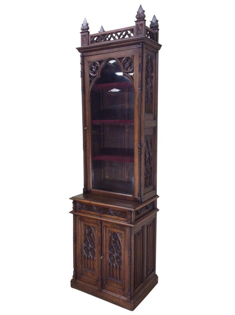 Rare French Gothic Display Cabinet Or Bookcase Narrow 19th Image 0