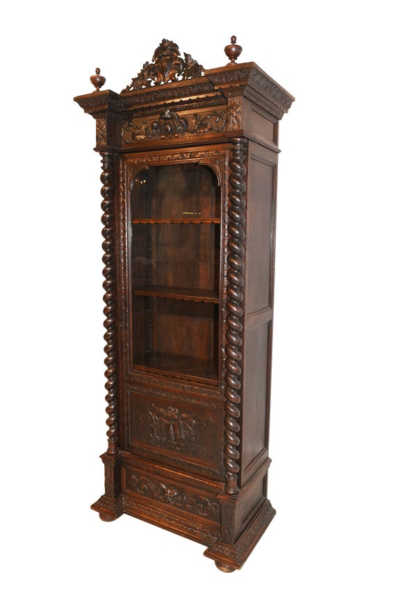 Antique French Hunt Bookcase Cabinet Single Door Narrow Etsy