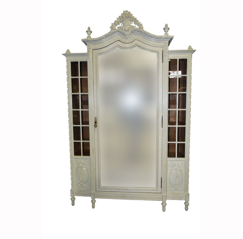 Painted Antique French Armoire Center Mirrored Door 19th Etsy