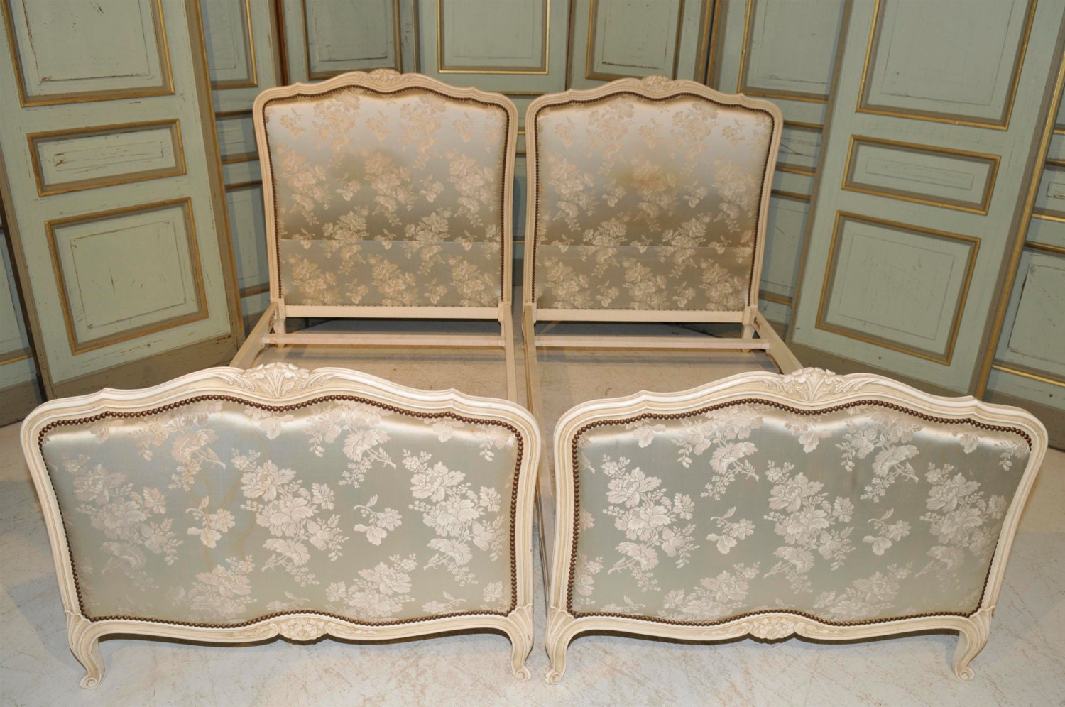 Antique Painted French Twin Beds Beautiful Floral Upholstered Etsy