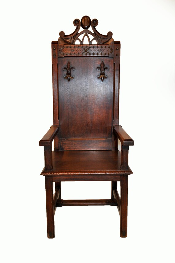 Antique French Gothic Chair Brass Tack Accents 1920's Etsy image 0 - Antique French Gothic Chair Brass Tack Accents 1920's Etsy