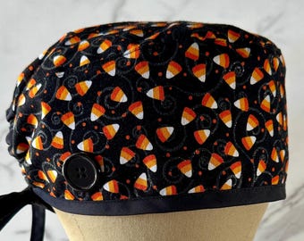 Glitter Candy Corn Scrub Cap: Halloween Surgical Hat