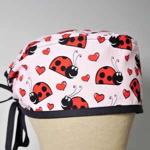 Ladybug Scrub Cap: Women's Medical Scrub Hat with Ties