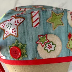 Christmas Cookie Scrub Cap,Christmas Surgical Cap,Scrub Hat,Christmas Scrub Cap,Scrub Cap for Men,Scrub Cap for Women,Scrub Cap with Buttons