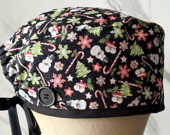 Christmas Scrub Cap: Surgical Hat with Buttons, Christmas Scrubs,