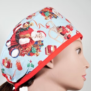 Classic Santa Scrub Cap,Santa Surgical Cap,Scrub Hat,Christmas Scrub Cap,Scrub Cap for Men,Scrub Cap for Women,Scrub Caps with Buttons
