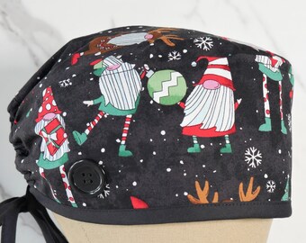 Christmas Gnome Scrub Cap: Surgical Hat with Buttons