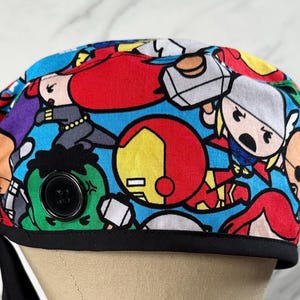 Super Hero Scrub Cap, Hero Surgical Cap, Cute Scrub Hat, Surgical Cap, Scrub Cap with Buttons, Scrub Caps for Men, Scrub Caps for Women,