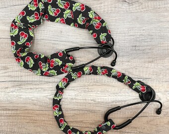 Cherry Stethoscope Scrunchie Cover: Handmade Nurse Gift