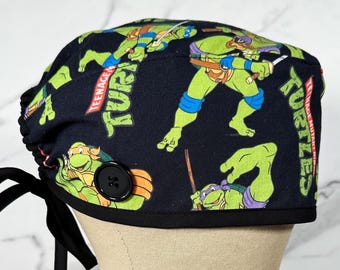 Hero Turtles Scrub Cap: Surgical Hat with Ties & Optional Buttons