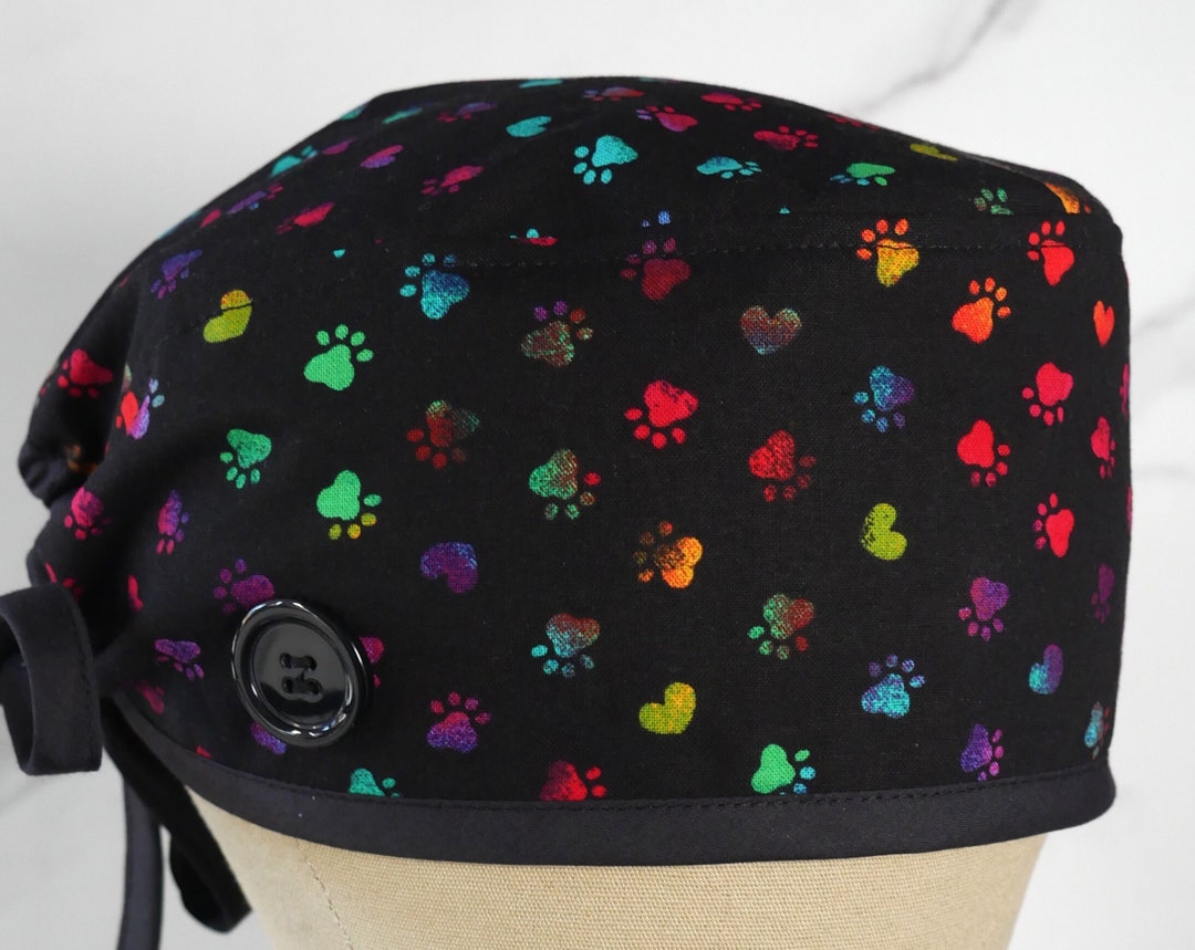 Dog Paw Scrub Cap, Cap Paw Surgical Cap, Rainbow Scrub Hat, Surgical