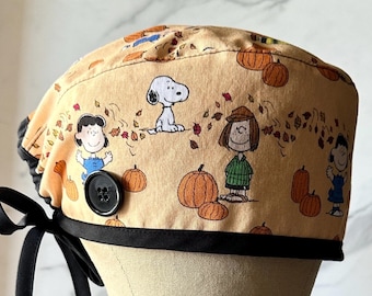Thanksgiving Scrub Cap: Thanksgiving Surgical Hat with Buttons, Scrub Caps for Men, Scrub Caps for Women