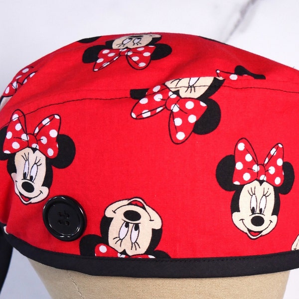 Minnie Mouse Scrub Cap, Minnie Mouse Surgical Cap, Minnie Mouse Scrub Hat, Scrub Caps for Women, Scrub Caps with Buttons, Medical Scrubs,