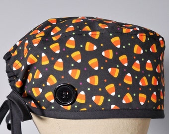 Candy Corn Halloween Scrub Cap: Surgical Hat with Buttons