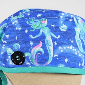 Mermaid Scrub Cap, Rainbow Mermaid Surgical Cap, Scrub Hat, Scrub Cap for Men, Scrub Caps for Women, Scrub Caps with Buttons