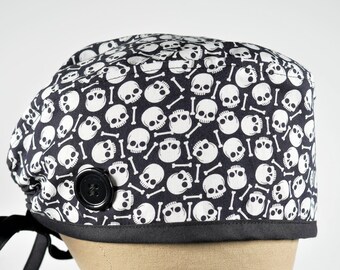 Skulls Scrub Cap: Unisex Surgical Hat with Buttons