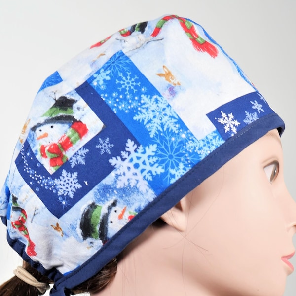 Frosty the Snowman Scrub Cap,Snowman Surgical Cap,Scrub Hat,Christmas Scrub Cap,Scrub Cap for Men,Scrub Cap for Women,Scrub Cap with Buttons