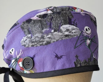Jack Skellington Scrub Cap, Nightmare Before Christmas Surgical Cap, Disney Scrub Hat, Scrub Caps for Men, Scrub Caps for Women, Scrub Caps