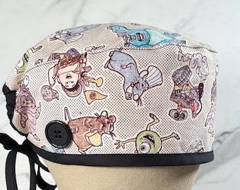 Disney Pixar Scrub Cap, Up Surgical Cap,Monsters Inc Scrub Hat,ER Nurses, Scrub Cap for Men,Scrub Cap for Women, Scrub Cap with Buttons