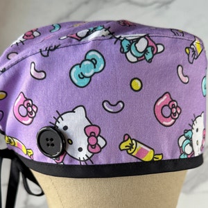 Kitty Scrub Cap, Kitty Surgical Cap, Scrub Hat,  Scrub Cap with Buttons, Scrub Caps for Men, Scrub Caps for Women,Cartoon Scrubs