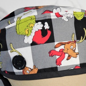 Grinch Christmas Scrub Cap: Surgical Hat with Buttons