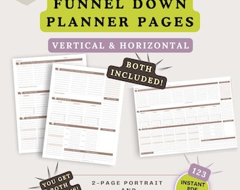 123 Funnel Down-Planungssystem, Braun | Auf einen Blick Wochenplaner, tägliches Zeitmanagement, ADHS Exekutivfunktion | Druckbares PDF