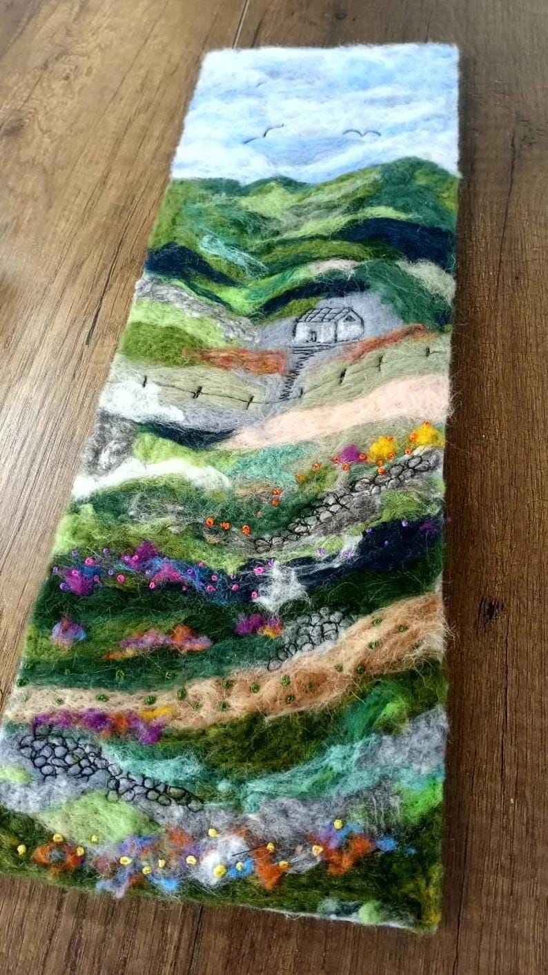 Needle Felted Art | HANDMADE | Hillside Landscape Wall Decor ...