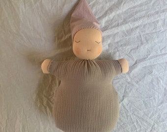 Waldorf Sleeping Doll; Taupe and Pink