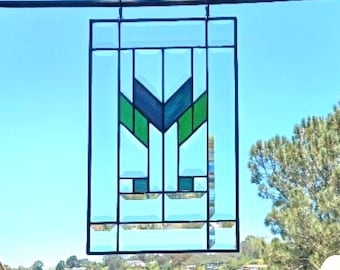 Craftsman Style "Blue Agave" Iridescent/Beveled Glass Panel