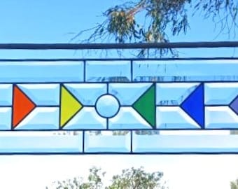 Rainbow Rising Transom Stained Glass Window Panel