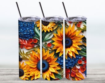 3D Sunflower Tumbler: Handmade Stainless Steel Insulated Cup