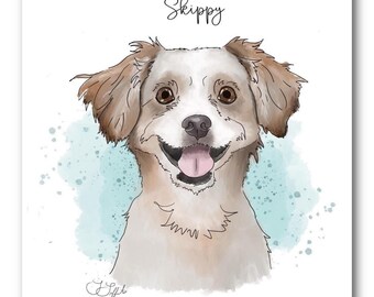Hand-Drawn Watercolor Pet Portrait: Dog or Cat Keepsake (Digital File computer file)