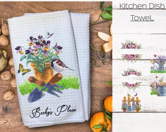 Personalized Custom Spring Tea Towels, Watercolor Spring Floral, Hostess Gift decor