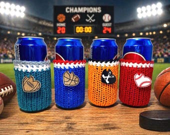 Philadelphia Sports Crocheted/knitted  Can Cozy's, fits 12oz. or 16oz. Cans, Football, Baseball, Hockey, Soccer, Basketball