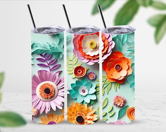 Floral Tumbler with Name, 3D Paper Cut Flower Design