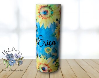 Sunflower Tumbler Cup: Rustic Aqua Stainless Steel Insulated Tumbler