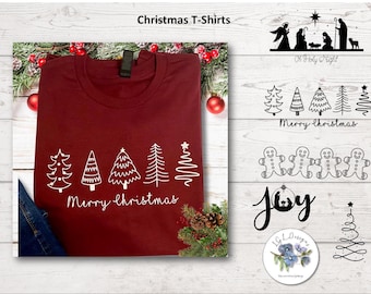 Christmas themed t-Shirts, dark shirts with white designs