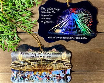 Gillian's Wonderland Pier Ferris Wheel and Merry-Go-Round Christmas Ornament.